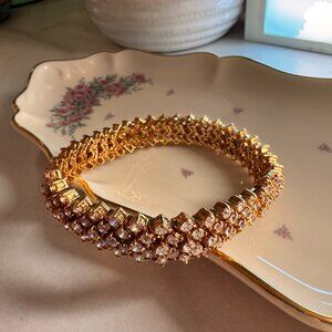 Vintage Cubic Zirconia Tennis Bracelet Sterling Silver Gold Plated